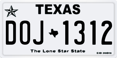 TX license plate DOJ1312