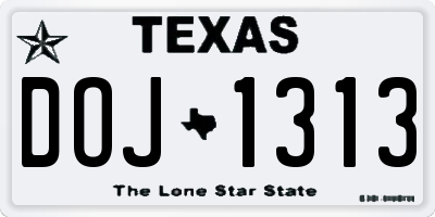 TX license plate DOJ1313