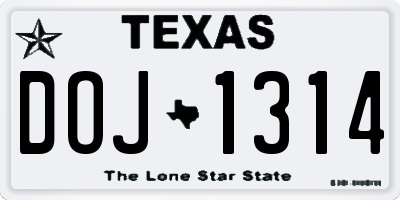TX license plate DOJ1314
