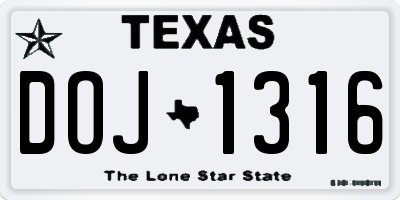 TX license plate DOJ1316