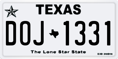 TX license plate DOJ1331
