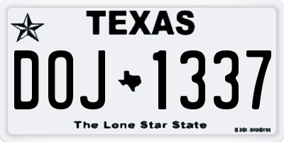 TX license plate DOJ1337