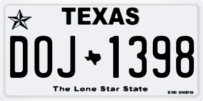 TX license plate DOJ1398