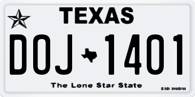TX license plate DOJ1401