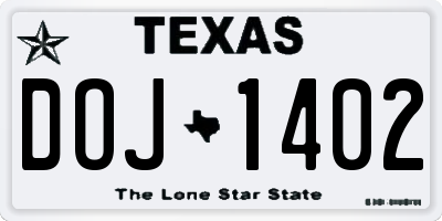 TX license plate DOJ1402