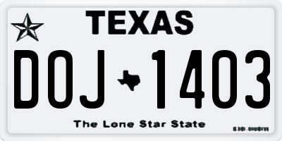 TX license plate DOJ1403