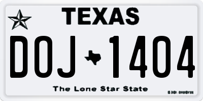 TX license plate DOJ1404