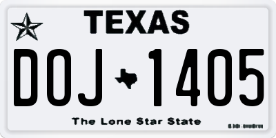 TX license plate DOJ1405