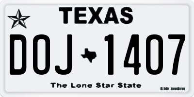 TX license plate DOJ1407