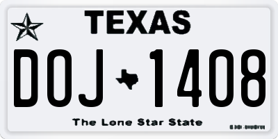TX license plate DOJ1408