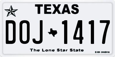 TX license plate DOJ1417