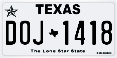 TX license plate DOJ1418