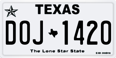 TX license plate DOJ1420