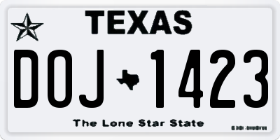TX license plate DOJ1423