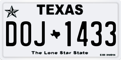 TX license plate DOJ1433