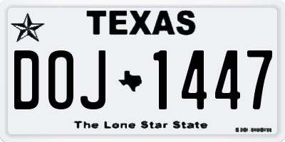 TX license plate DOJ1447