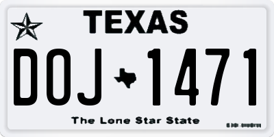 TX license plate DOJ1471