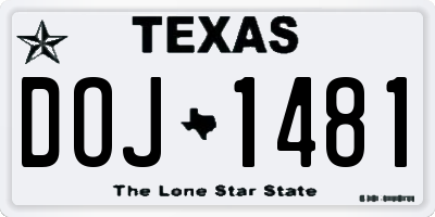 TX license plate DOJ1481