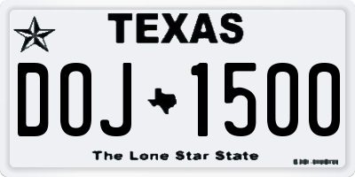 TX license plate DOJ1500