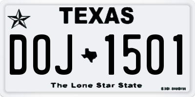 TX license plate DOJ1501