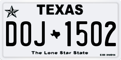 TX license plate DOJ1502