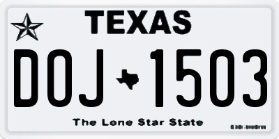 TX license plate DOJ1503