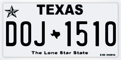 TX license plate DOJ1510