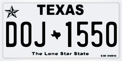 TX license plate DOJ1550