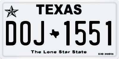 TX license plate DOJ1551