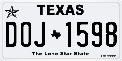 TX license plate DOJ1598