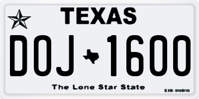 TX license plate DOJ1600
