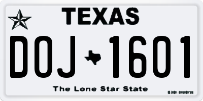 TX license plate DOJ1601