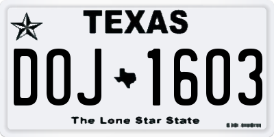 TX license plate DOJ1603