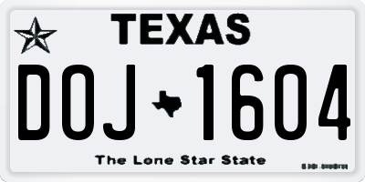 TX license plate DOJ1604