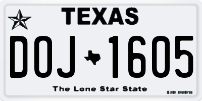TX license plate DOJ1605