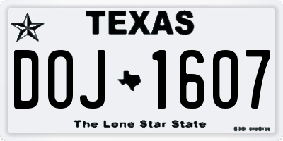 TX license plate DOJ1607