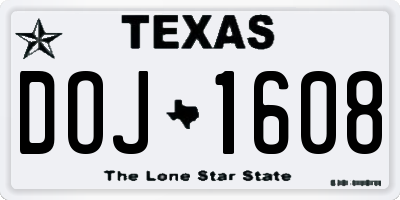 TX license plate DOJ1608