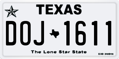 TX license plate DOJ1611