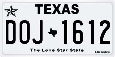 TX license plate DOJ1612