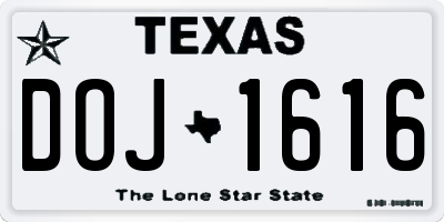 TX license plate DOJ1616
