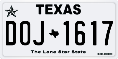 TX license plate DOJ1617