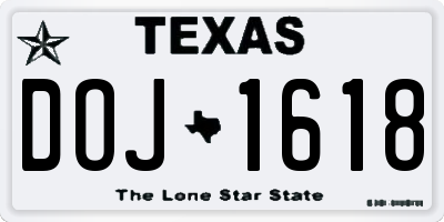 TX license plate DOJ1618