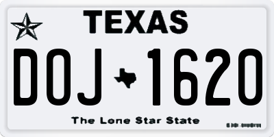 TX license plate DOJ1620