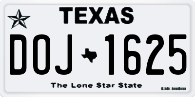 TX license plate DOJ1625