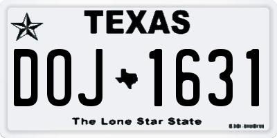 TX license plate DOJ1631