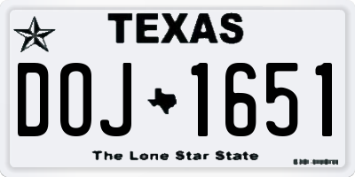 TX license plate DOJ1651