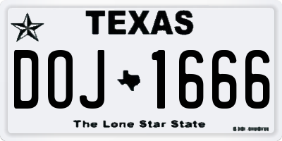 TX license plate DOJ1666