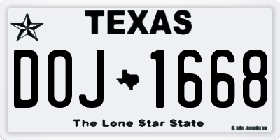 TX license plate DOJ1668