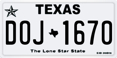 TX license plate DOJ1670