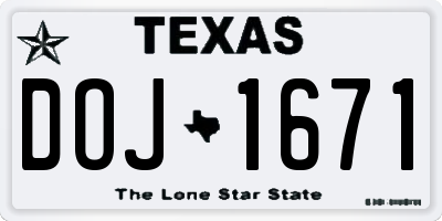 TX license plate DOJ1671
